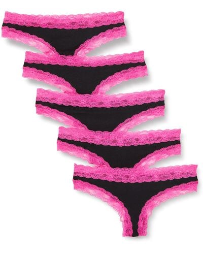 Iris & Lilly Cotton And Lace Thong Knickers - Pink