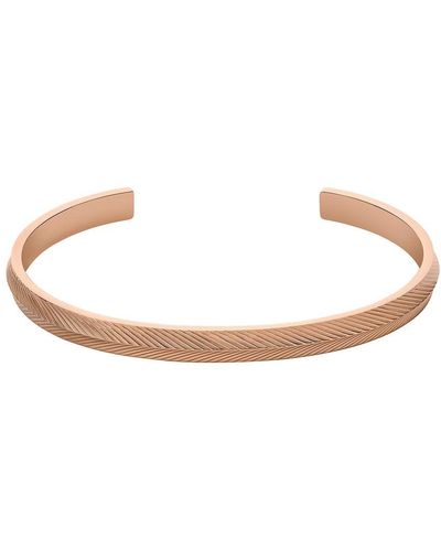 Fossil Harlow Linear Texture Rose Gold-tone Stainless Steel Cuff Bracelet - Brown
