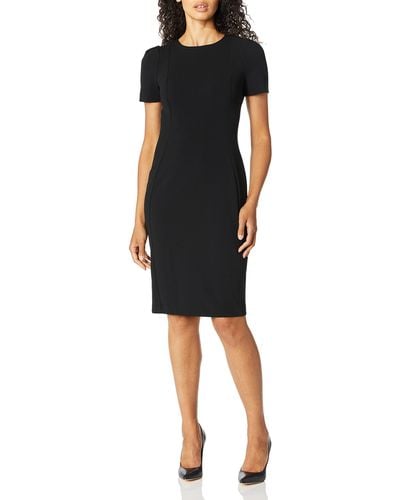 Calvin Klein Etuikleid mit kurzen Ärmeln und gesäumten Nähten Kleid - Schwarz