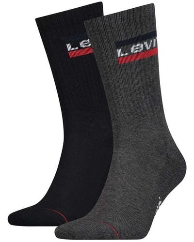 Levi's Levis 144ndl Regular Cut Sprtwr Logo 2p Calf Socks - Black