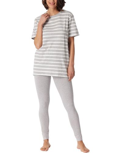 Schiesser Schlafanzug Kurzarm und Lange Hose-Baumwolle Essential Pyjamaset - Weiß