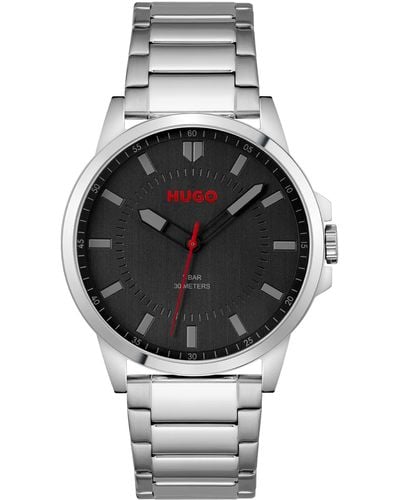 HUGO Stainless-steel Watch With Vertical-brushed Black Dial - Multicolour