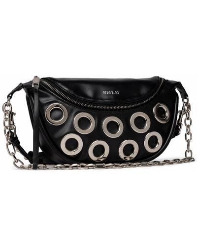 Replay Women's Shoulder Bag With Hole Details - Black