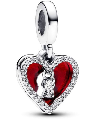 PANDORA Moments Rotes Herz & Schlüsselloch Doppelter Charm-Anhänger aus Sterling Silber mit Zirkonia