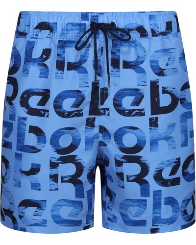 Reebok S Swim Shorts Mid Length In Blue Allover Brand Print