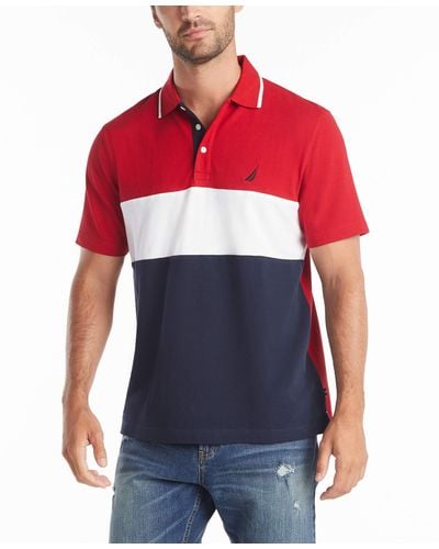Nautica Short Sleeve 100% Cotton Pique Color Block Polo Shirt - Red