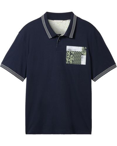 Tom Tailor Plussize Basic Poloshirt mit kleinem Print - Blau