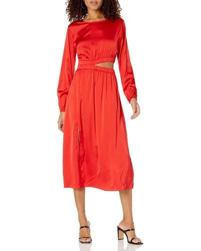 The Drop Jacob Long Sleeve Cutout Midi Dress - Red