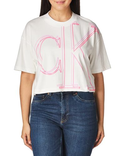 Calvin Klein Crop Top à Gros Logo - Blanc