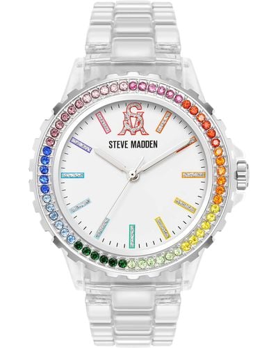 Steve Madden Genuine Crystal Accented Resin Bracelet Watch - Gray