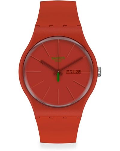 Swatch SO29R700 Armband-Uhr Redvremya Analog Quarz Kunststoff-Armband - Rot