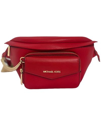 Michael Kors Maisie Large Pebbled Leather 2 In 1 Sling Pack Waist Belt Bag Crossbody Strap - Red