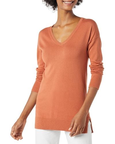 Amazon Essentials Lightweight Long-sleeve V-neck Tunic Sweater - Orange