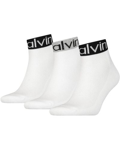 Calvin Klein Logo Cuff Quarter Socks 3 Pack trimestre - Blanc