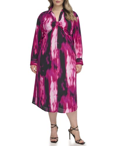 Calvin Klein Plus Gathered Waist Dress - Purple