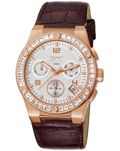 Esprit Collection Pherousa Quartz Watch With White Dial Chronograph Display And Brown Leather Strap El101822f07