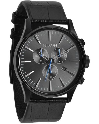 Nixon Armbanduhr Sentry Chrono Leder Black Gator - Schwarz