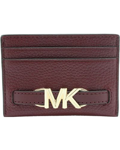 Michael Kors Reed Large Pebbled Leather Card Case Holder In Dark Cherry - Purple