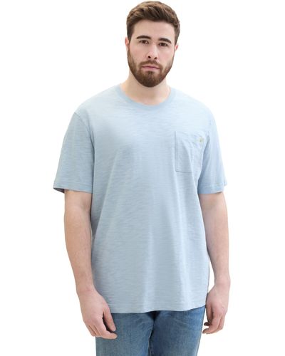 Tom Tailor Plussize Basic Crew-Neck T-Shirt mit Brusttasche - Blau