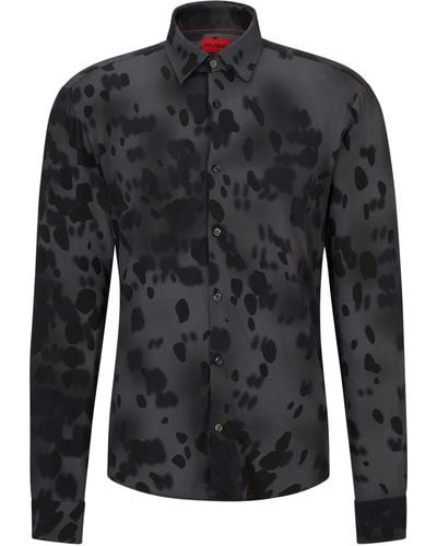 HUGO Langarmhemd Slim-Fit Hemd aus Canvas - Schwarz