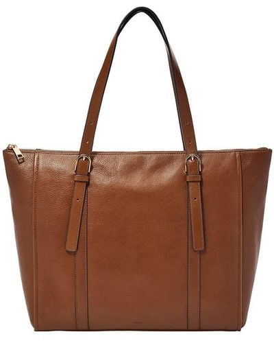 Fossil Carlie Leather Tote Bag Purse Handbag - Brown