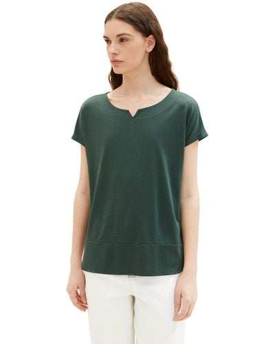 Tom Tailor T-Shirt aus Viskose im Blusen-Style - Grün