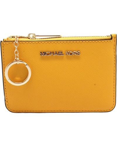 Michael Kors Jet Set Travel Small Top Zip Coin Pouch With Id Holder In Saffiano Leather - Metallic