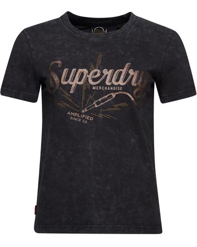 Superdry Vintage Merch Store Skinny tee W1011098A Light Viper Black 6 Mujer - Negro