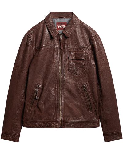 Superdry 70's Leather Jacket - Brown
