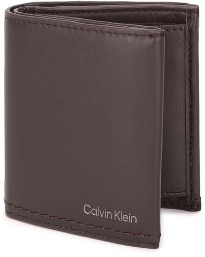 Calvin Klein Duo Stitch Trifold 6cc W/coin Dark Brown - Grijs