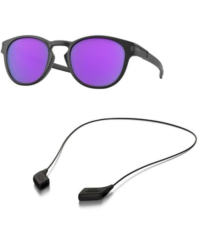 Oakley Oo9265 Sunglasses Bundle: Oo 9265 Latch 926555 Latch Matte Black Prizm Violet And Medium Black Leash Accessory Kit - Purple