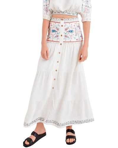 Desigual Buttoned Printed Skirt - White