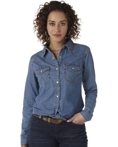 Wrangler Retro Western Long Sleeve Snap Shirt - Blu