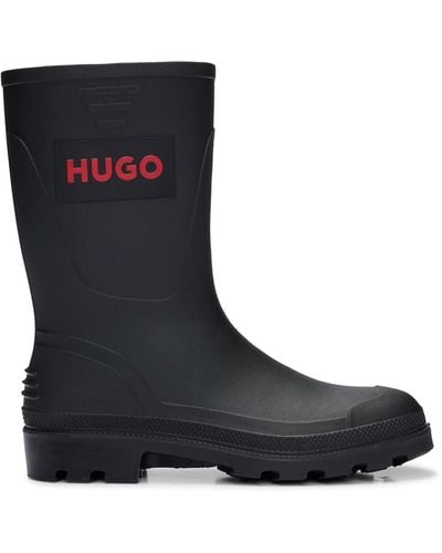 HUGO Rain Boots With Red Logo And Branded Pull Loop - Black
