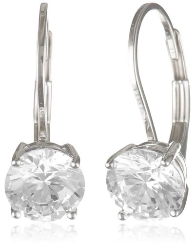 Amazon Essentials Boucles d'oreilles dormeuses en argent sterling plaqué platine avec zircone cubique coupe ronde - Métallisé