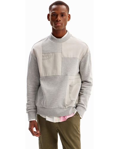 Desigual Denim Patchwork Sweatshirt - Grey