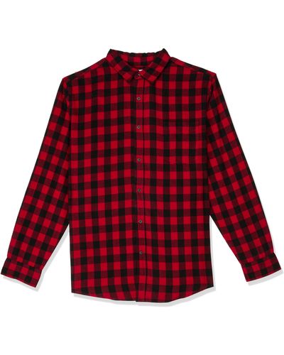 Amazon Essentials Standaard Regular-fit Long-sleeve Plaid Flanel Shirt,rood