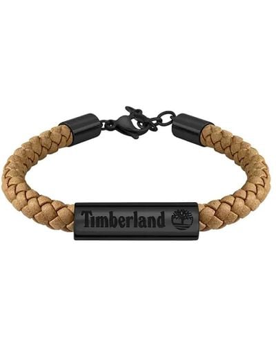 Timberland BAXTER LAKE TDAGB0001801 Bracelet pour homme en acier inoxydable noir et cuir marron Longueur : 18,5 cm + 2,5 cm - Métallisé