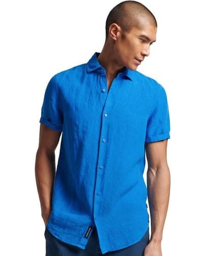 Superdry Studios Casual Linen S/S Shirt M4010608A French Blue L Hombre - Azul