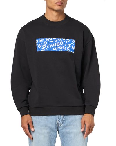 HUGO Allover Logo Block Cotton Sweatshirt - Black