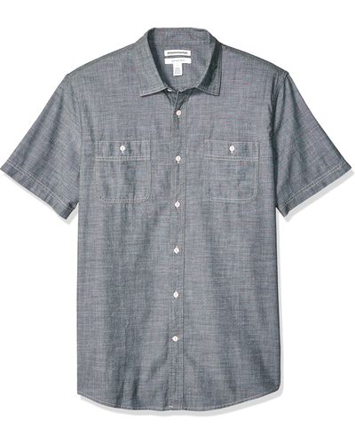 Amazon Essentials Shirt Met Slanke Pasvorm Voor Short-sleeve Chambray,grijs,s