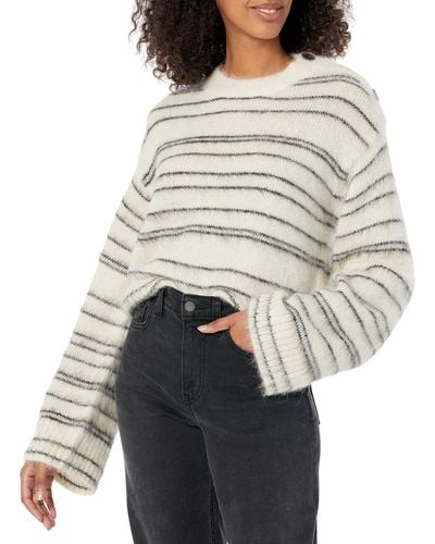 Rebecca Taylor Brushed Mohair Pullover In Variegated Stripe Ivory - Gray