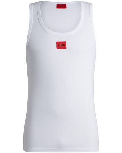 HUGO S Tank Top Edge Regular-fit Vest In Stretch Fabric With Red Logo - White