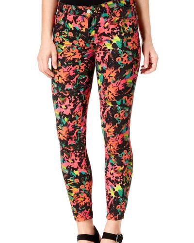Guess S Black Floral Print Skinny Jeans - Red