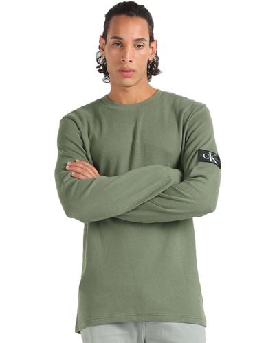 Calvin Klein Badge Waffle Ls Tee J30j323485 L/s Knit Tops - Green