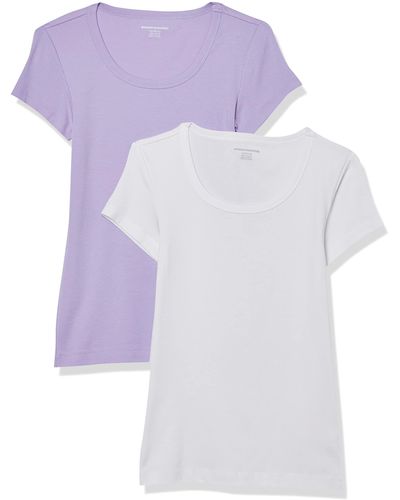 Amazon Essentials T-Shirt Ajusté à ches Courtes et Encolure Dégagée - Violet