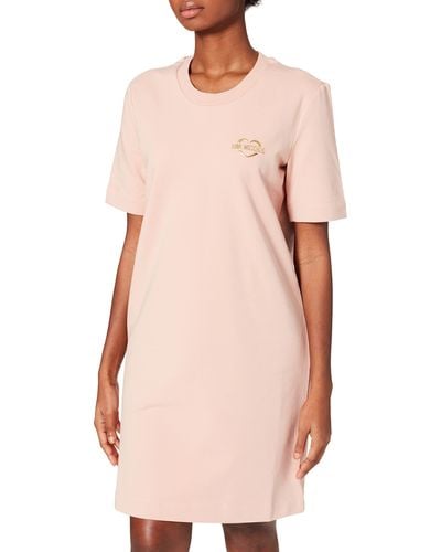 Love Moschino Regular fit t-Shirt Dress in Brushed Stretch Cotton Fleece Robe - Rose