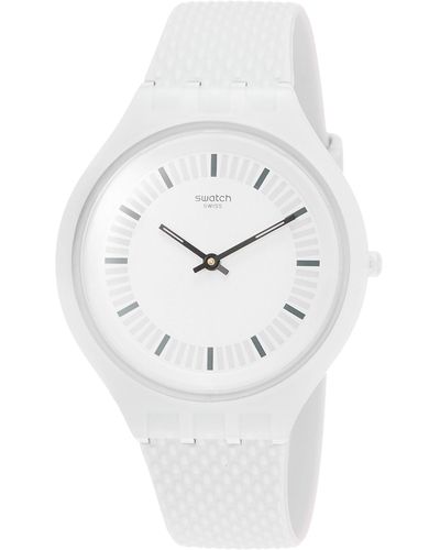 Swatch Erwachsene Analog Quarz Uhr mit Silikon Armband SVUM102 - Weiß