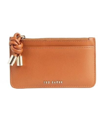 Ted Baker Mova Knotted Leather Detail Zip Card Coin Holder Purse Wallet In Brown Tan