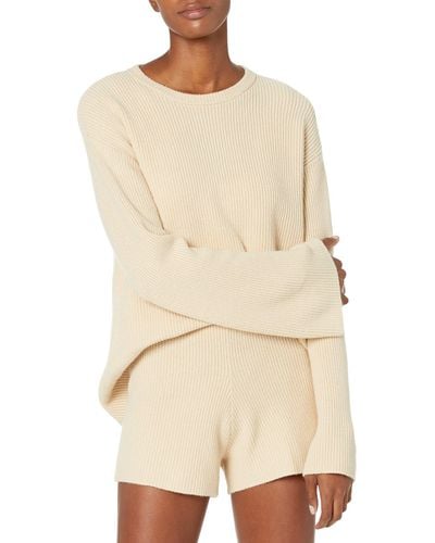 The Drop Alice Crewneck Back-slit Ribbed Pullover Sweater - Natural